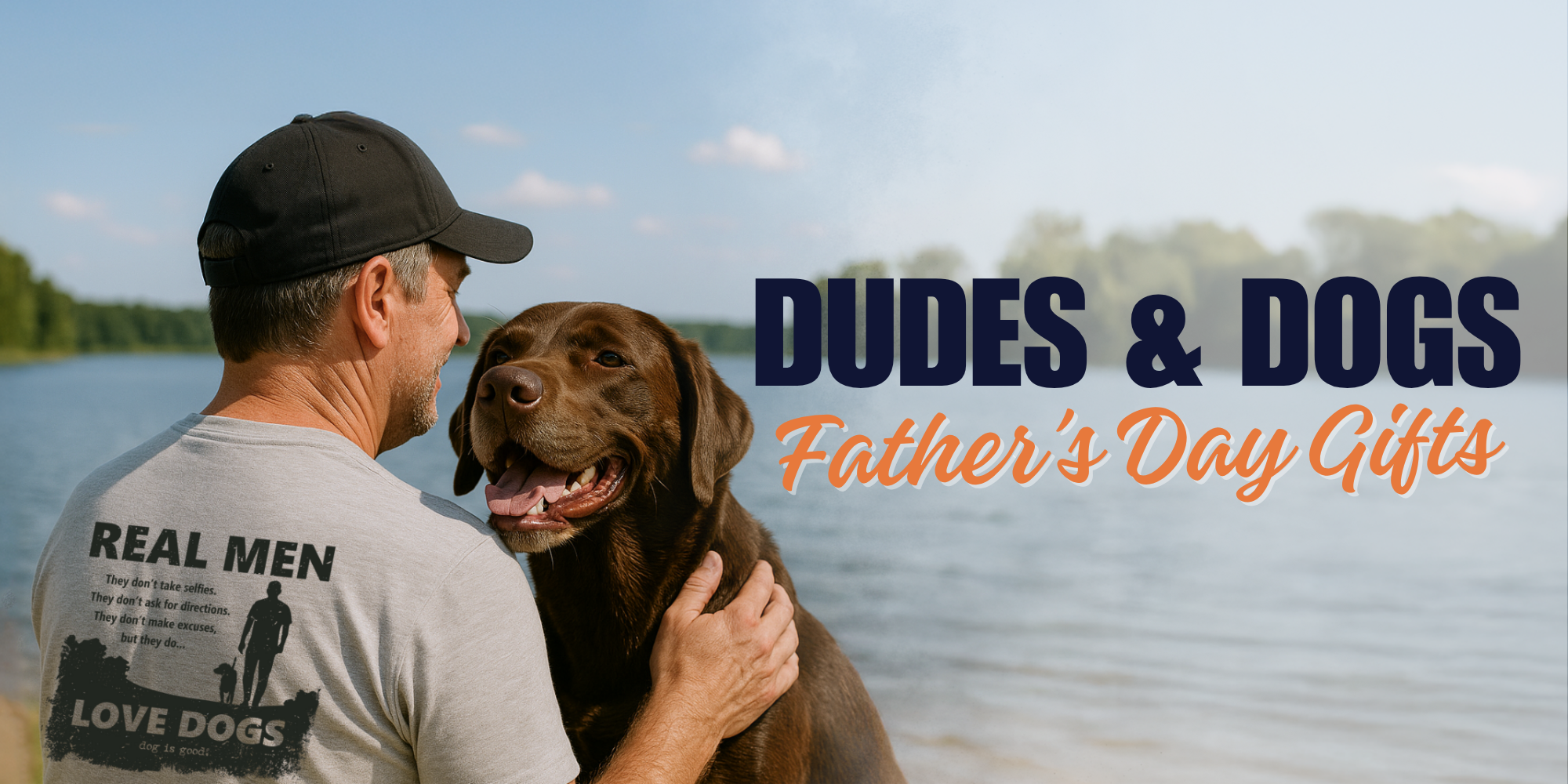 man and dog at lake