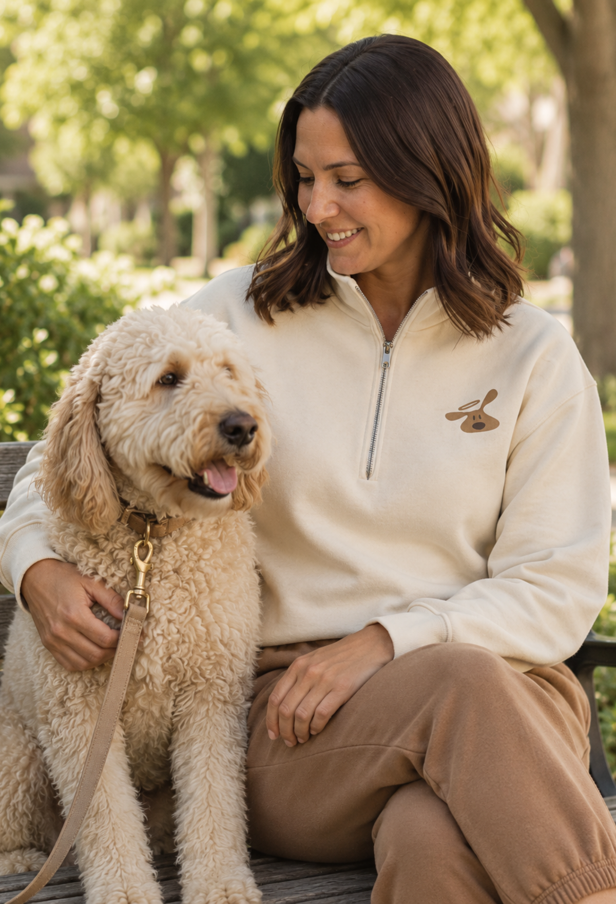 Half-Zip Pullover: Dog is Good BOLO (Cream)
