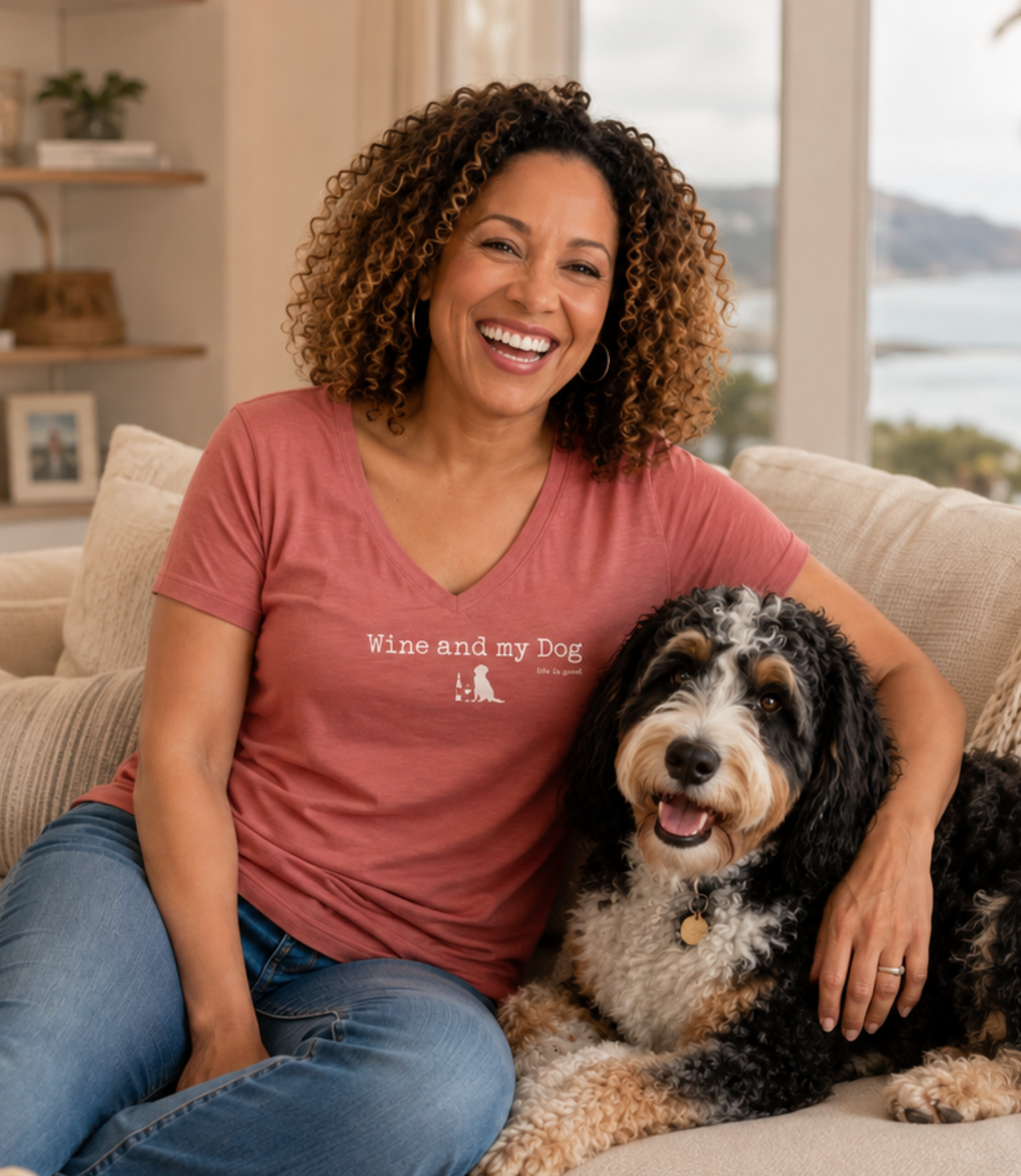 T-shirt: Wine and my Dog (Women, Blush Frost)
