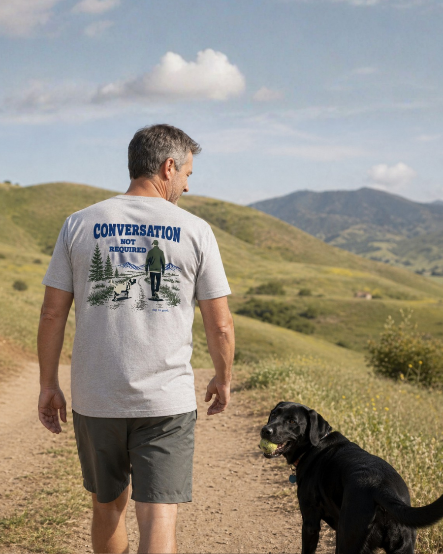 T-shirt: Dog Dad, Conversation Not Required (Grey)