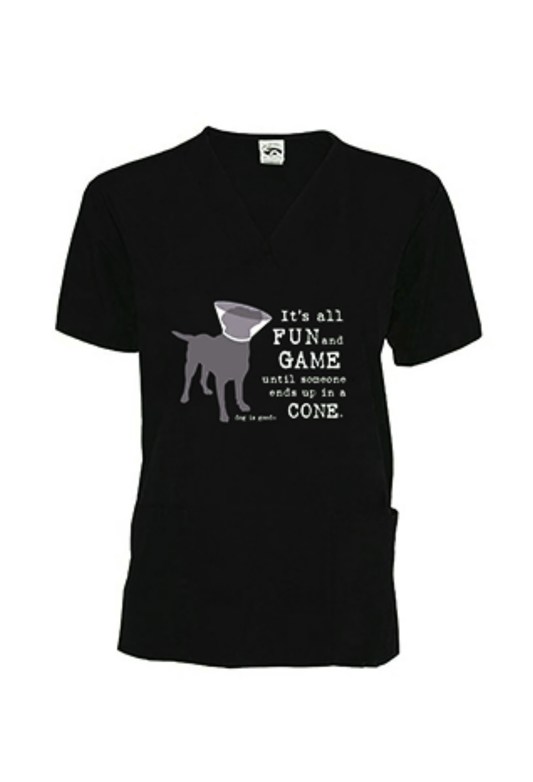 Scrub Top: It’s all fun and games until someone ends up in a cone® (Black)