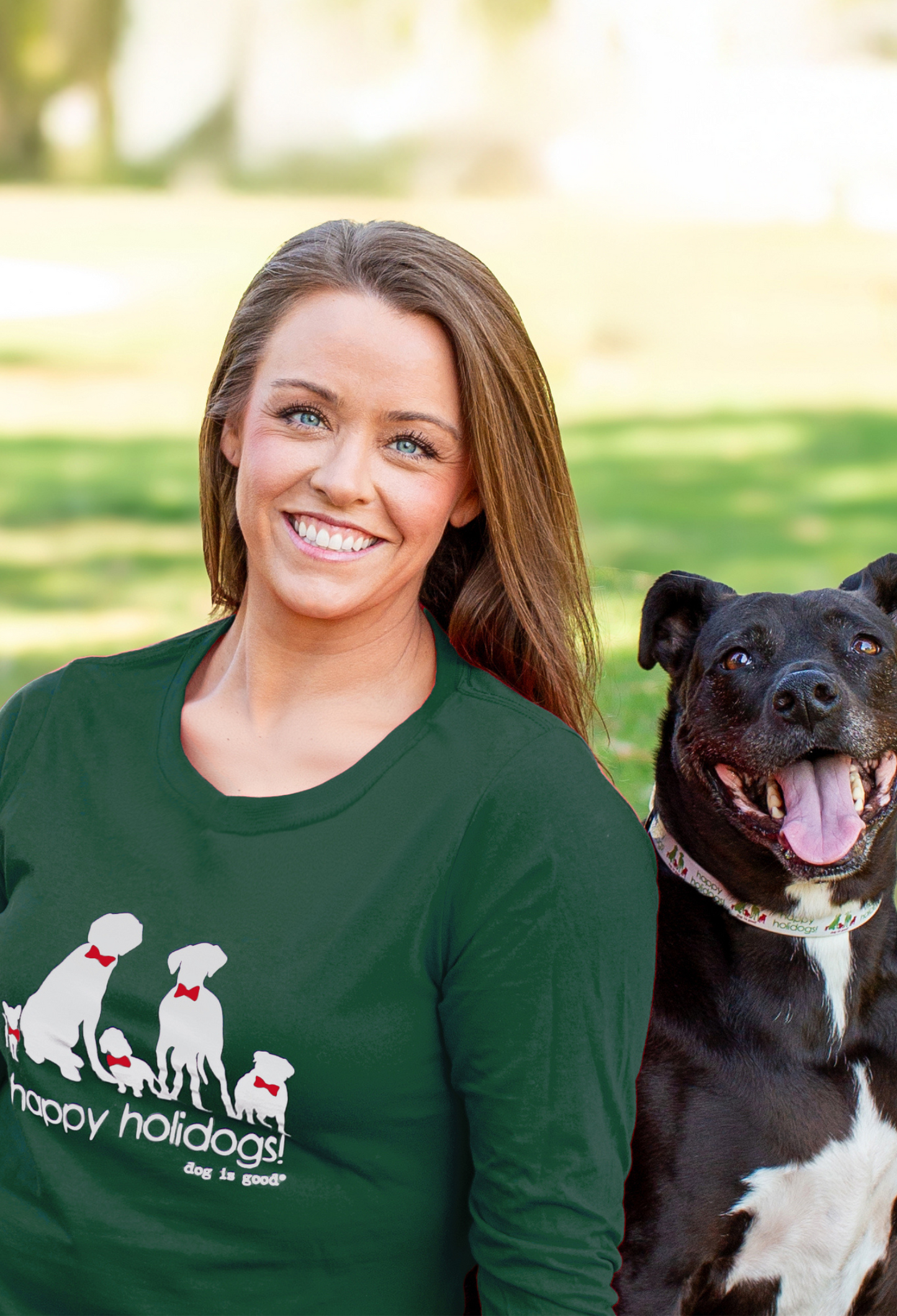 Long Sleeve T-shirt: Happy Holidogs Dark Green (Holiday)