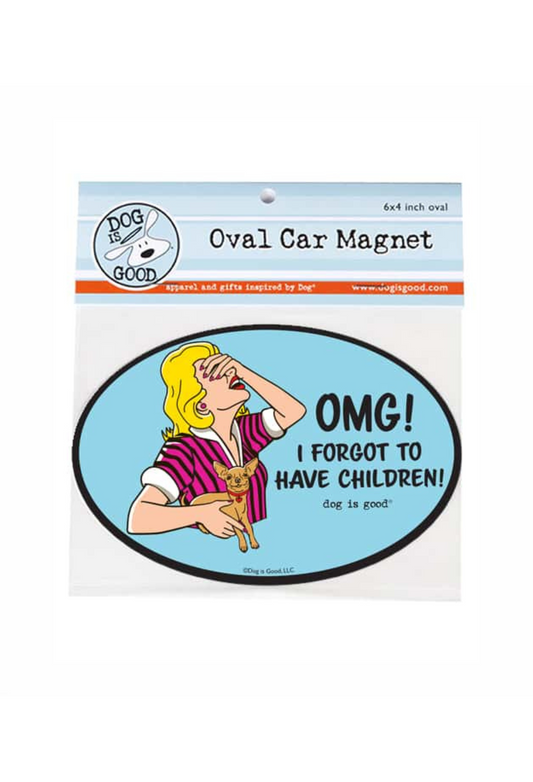 woman and dog blue car magnet