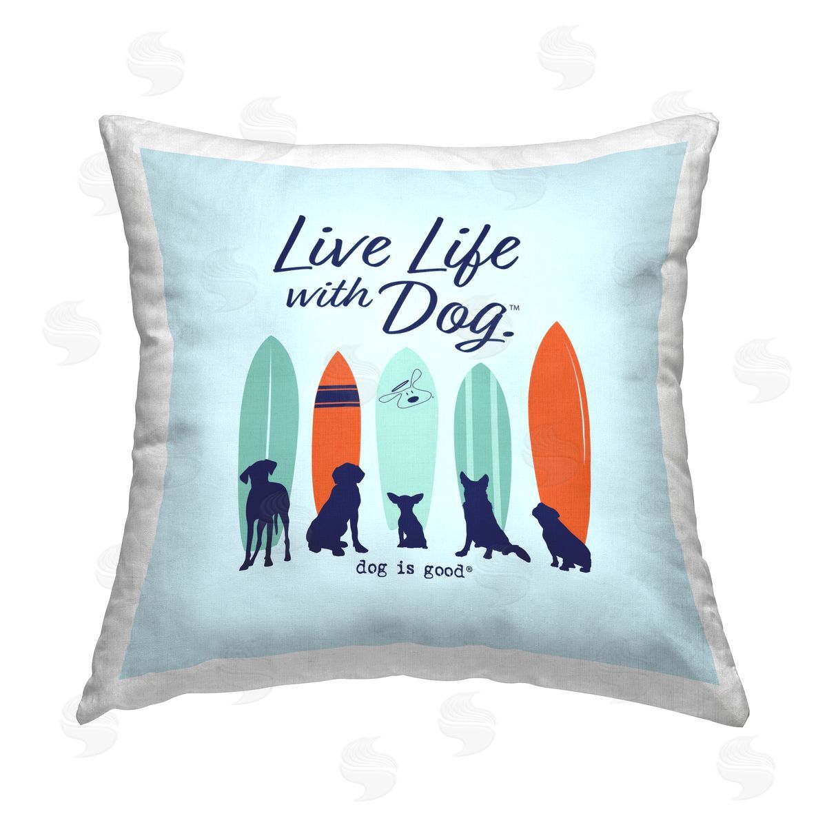 Dog is Good | Surfboards & Dogs Phrase Printed Throw Pillow