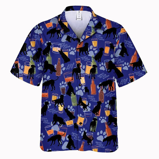 Dog is Good Men's "Never Drink Alone" Blue Hawaiian Shirt