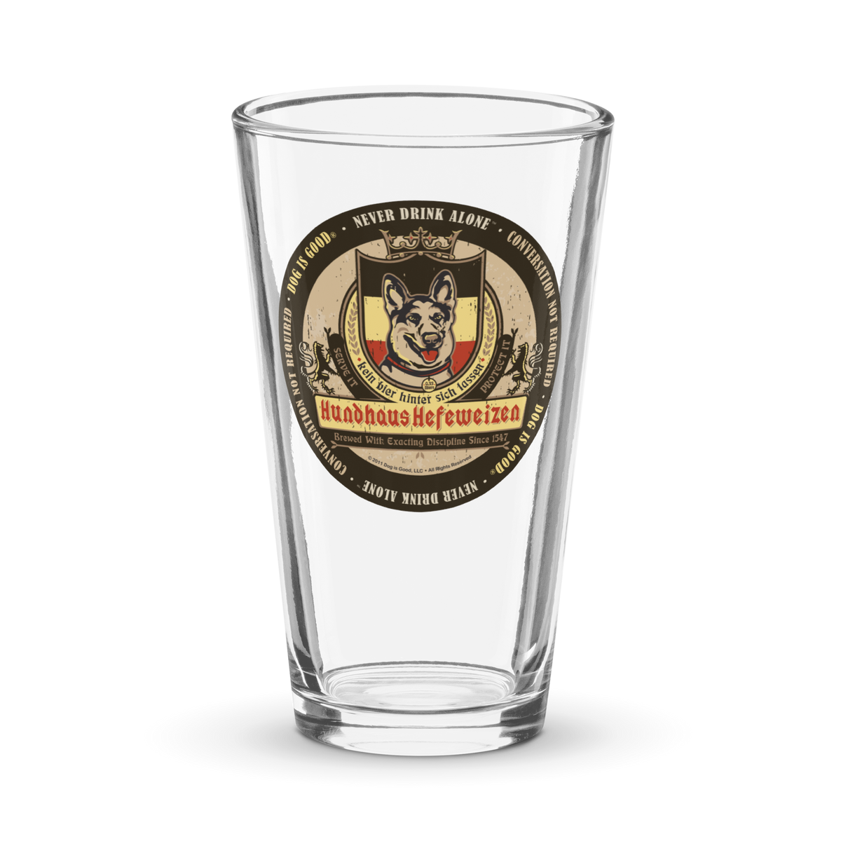 Pint Glass: Hundhaus Hefeweizen, German Shepherd – 16 oz