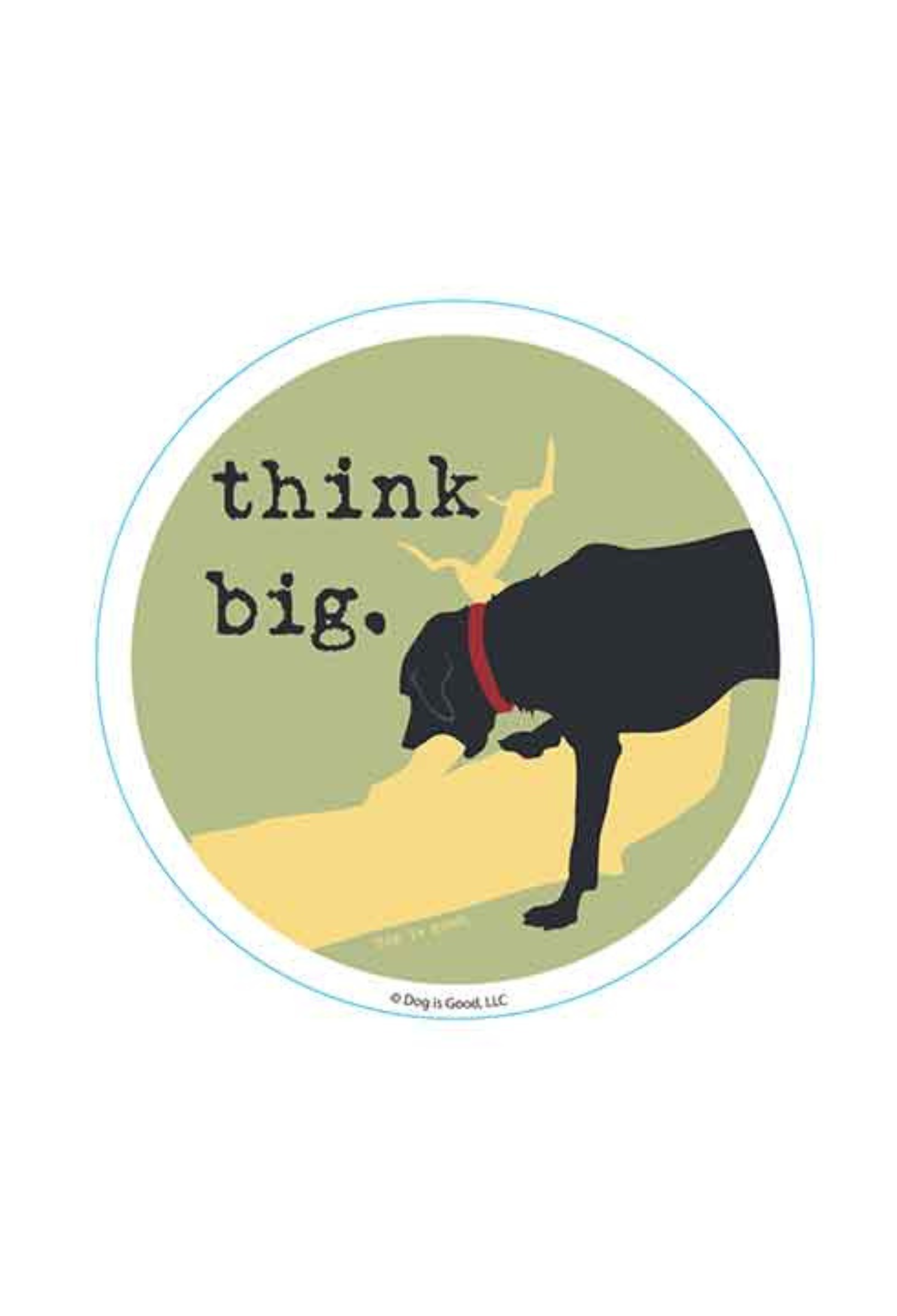 green sticker with black dog